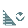 Icon of a checklist with four items on the left and a large circular checkmark symbol on the right, representing completion or approval.