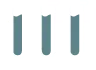 Five vertical test tubes with teal liquid are placed in a rack, evenly spaced with white and black background elements visible between the tubes.